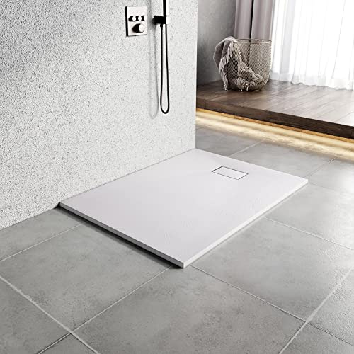 Heilmetz Receveur de douche SMC 120 x 90 cm extra plat 2,6 cm Blanc | Receveur de douche SMC effet pierre antidérapant, hauteur 2,6 cm, bonde 90 mm, entretien facile et installation flexible