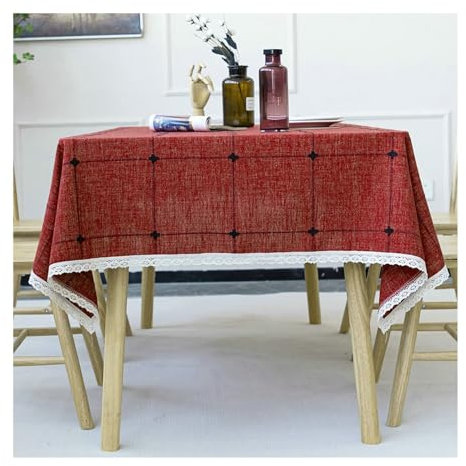 Gualiy Nappe Rectangulaire de Cuisine, Nappe de Table 140x300CM Polyester Nappe Anti Tache sans Repassage Plaid avec Bord en Dentelle Nappe pour Ménage Cuisine Jardin Picnic Exterieur, Rouge
