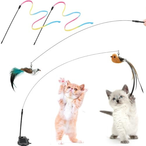 Parain 6 Stück Katzenspielzeug Selbstbeschäftigung Interaktives Vogel Katzen Spielzeug, Katzenangel saugnapf für Katzen