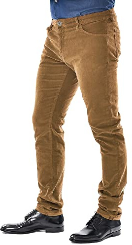 Evoga Pantalones de hombre de terciopelo para hombre, de invierno, casuales, camel, 50