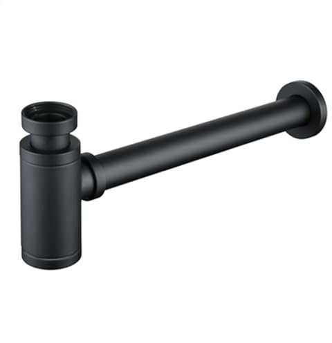 Sifon Sifón Lavabo Botella Plomería P-Trampa Latón dorado cepillado Euro Lavado Tubería Residuos Baño Lavabo Trampa. Sifon Lavabo (Color : Matt Black Siphon)