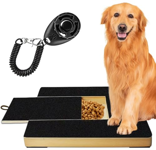 LEKEFET Multifunktionell klösbräda för hundar: Hundklösbräda med klicker-hundtränare & 4 halkfri matta, sandpapper hund scratch board för husdjur nagelvård sanding