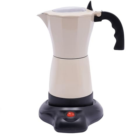 Jolre Caffettiera Elettrica Macchina Caffettiera Espresso 6 Tazze Moka Macchina Espresso Macchina Espresso Elettrica con Base Separata Alluminio 300ml 480W (Riso)
