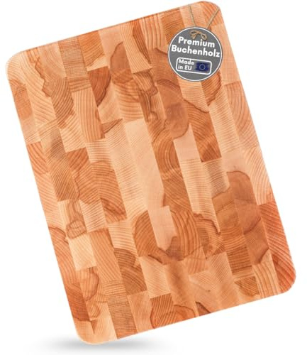 Made in EU Hirnholzbrett Buche geölt 40x30x4 cm Hochwertiges Küchen- & Servierbrett aus massivem Holz, nachhaltig robust Schneidbrett, Fleischbrett, Brotbretter – Massivholz