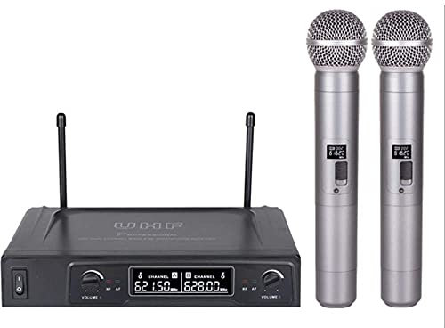 Wireless Microphone, UHF Professional Handheld Dynamic Microphone System with 2 Mics And Receiver, Home KTV Sets for Karaoke, Meeting, Stage, Outdoor Events