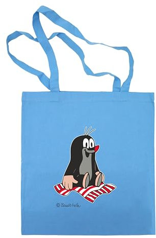 Zdeněk Miler Sac en tissu pour shopping alimentaire avec poignée Sac en coton Original La petite taupe et le tapis bleu 42 x 38 cm pour enfants garçons filles unisexe, bleu