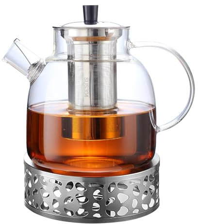 1500ml Teiera In Vetro Con Scaldino, Bollitore Per Tè Con Filtro, Teiera Di Vetro, Teiera In Vetro Borosilicato, Per Tè, Tisane, Caffè, Tè Sfuso