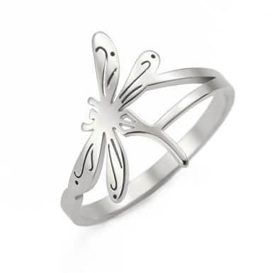 kkjoy Bague de Libellule en Acier Inoxydable Bagues d'Elfes Volants Adorables Insectes Bagues Eternelles Empilables Bague de Promesse Bijoux pour Femmes Charmantes Dames (Diamètre 21mm, Argent)