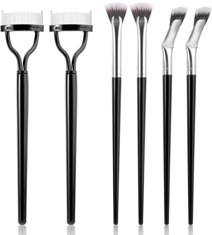 6Pcs Mascara Fan Brush for Lashes, Multifunctional Folding Angle Scalloped Lash Brush for Upper Lower Eye Lash, Eyelash Brushes and Mascara Comb, Eye Lash Separator Tool for Natural Lifted