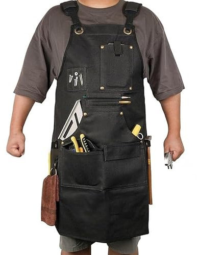 Arbeitsschürzen aus Segeltuch for Männer mit Taschen, verstellbarem Riemen und mehreren Taschen, Tischlerschürze, Werkzeugschürze, Künstler-Malschürze for Geschäft, Garten, Restaurant, Café, Elektrike