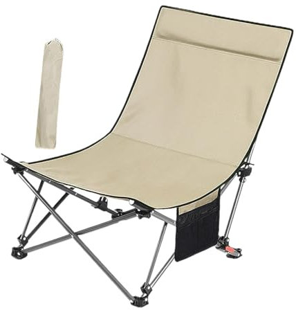 Colcolo Campingstuhl Klappstuhl Verstellbar mit gepolsterter Kopfstütze Kompakter Loungesessel Strandstuhl für Reisen Draußen Rasen Konzert, Khaki