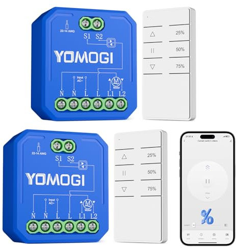 YOMOGI Módulo de Persiana Enrollable Conectada con Mando a Distancia RF, Módulo WiFi Compatible con Alexa Google Home para Control de Porcentaje, Control por Voz (Con mando a distancia, 2)