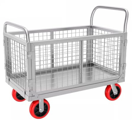 Platform Trolley with Cage Large Flatbed Hand Truck Cart Multipurpose Utility Cart Collapsible Cage Cart Dolly for Warehouse, Groceries, Garage,Capacity 400/500kg(Size:80x50cm)