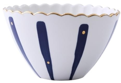 Ensaladera Madera Cuenco De Encaje Con Borde Dorado Creativo Pintado A Mano, Cuenco De Cerámica For Desayuno, Ensaladera, Fruta, Postre, Aperitivos Ensaladera Portatil(Blue,B(14.6*14.6*7.8cm))