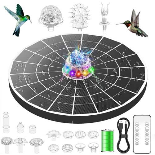 AISITIN Fuente Solar 9W con LED y Control Remoto, Fuente Solar Jardin Exterior con Batería de 6000mAh y Bola de Cristal,Bomba de Agua para Jardín, Estanque, Baño de Pájaros