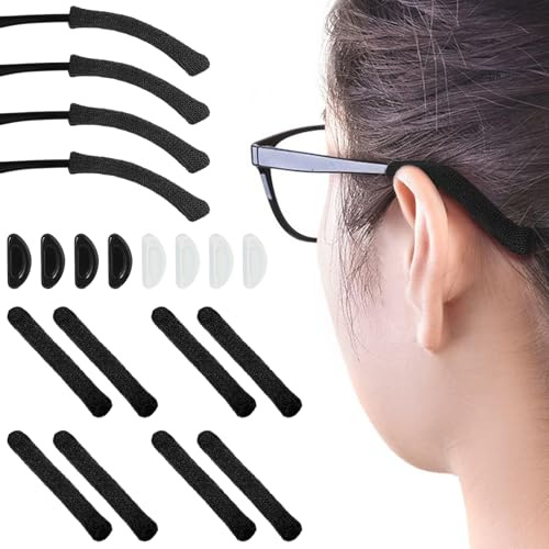 oruola 16 Stück Ohrpolster Sonnenbrille, Brillenbügel Überzug, Brillen Ohrpolster, Weiche Rutschfeste Brillenbügelspitzen für Komfort,Brillen-Haltebügel für Sonnenbrille (Schwarz)