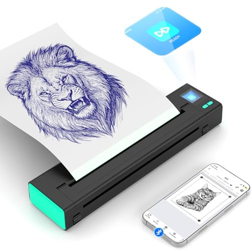 XR3 Tattoo Drucker Bluetooth Stencil Drucker Mit LED-Anzeige, Mini Tattoo Stencil, Tattoo Printer Transfer Maschine Kompatibel Mit Android IOS, Kabelloser Thermodrucker Mit 10pcs Transferpapier (Blau)