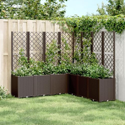 Homgoday Jardinera con Enrejado PP marrón 160x160x140 cm Jardinería para Cultivo de Flores Plantas Hierbas Huerto Urbano para Jardín Terraza Patio Balcón