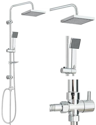 Hevenaov Columna de Ducha sin Grifo Ducha Para Baños Set, Cromo Columna Ducha con Rociador Ducha Cuadrado 20 * 20cm y Alcachofa de Ducha, Ducha Completo Acero Inoxidable