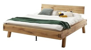 möbelando Massivholzbett >Kreta< Liegefläche 160x200 cm, Wildeiche mit schrägem Massivholzfuß, modernes Design, ergonomisches Kopfteil, zerlegt, Stellmaß - 177x90x217 cm (BxHxT)