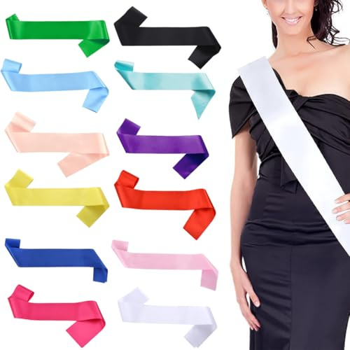 HAMKU 12 PCS Schärpe Schärpen blank Party zubehör schärpe Bedrucken schärpe bedrucken DIY schärpe Unbedruckte Schärpe für Geburtstag Hochzeit Bachelorette Party（12 Farben）