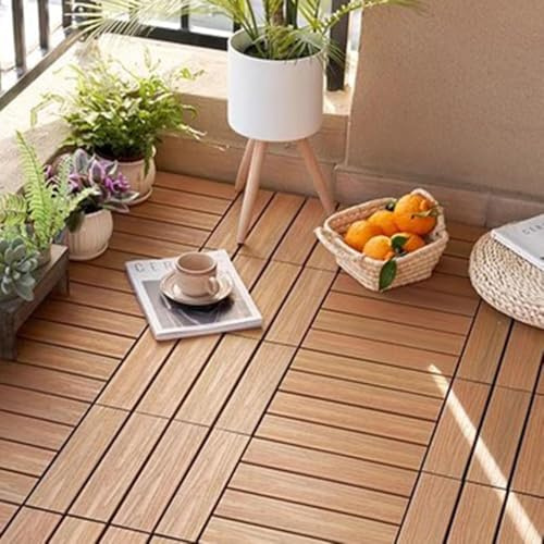 GPECTIFO Carreaux de Sol emboîtables Composites Bois-Plastique, Carreaux de terrasse carrés découpables, Tapis de Sol Effet Bois for terrasse de Jardin, Patio, Balcon(Antique Wood Color)