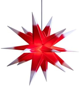 ZICOM LED Riesen Dekostern Weihnachtsstern Stern mit 18 Zacken wetterfest, rot-weiß Ø 55cm, Innen und Außen für Weihnachten, Hochzeiten, Party, Dekoration, Geschenkidee, E14 Fassung 230V 50Hz