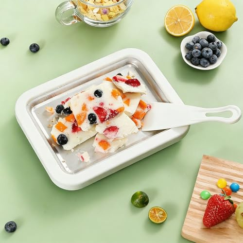 Kit per gelatiera arrotolata, macchina per gelato istantaneo a casa con piastra di congelamento e 2 raschietti, vassoio per yogurt gelato fai da te per bambini, adulti, famiglie e feste white