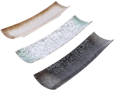 OSALADI Set 3 Pezzi Piatti da Sushi in Ceramica Rettangolari, Vassoi per Sushi per Ristoranti e Casa, Stoviglie per Servire Snack e Antipasti, Design Giapponese Pratico e Stile Casuale