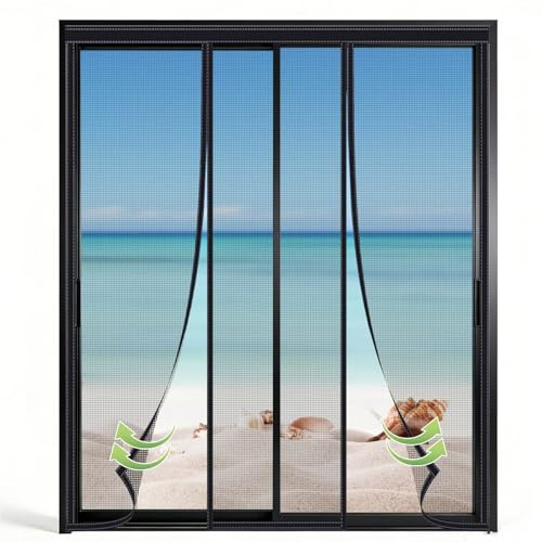 Zanzariera Magnetica su Misura per Porte Finestre, 175x195cm Nero Chiusura Automatica, Protezione Anti Zanzare, per Balcone e Terrazzo, Installazione Senza Fori con Nastro Adesivo