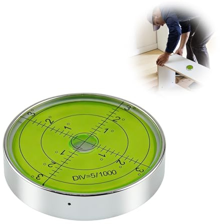 Bullseye Spirit Level, Circular Spirit Level Large Aluminium 60mm Surface Degrees Precision Bubble Round Metal Housing for Caravan Motorhome RV Tripod Camera Mount Workbench Installation Alignment