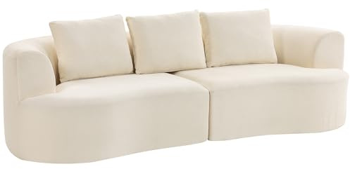 HOMCOM Canapé 3 Places en Chenille 260 cm Assise Large Rembourrée Crème