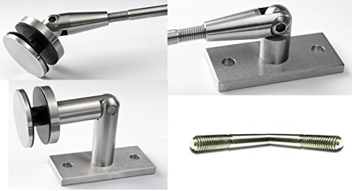 Edelstahl Halterungen für Glasvordach eckige Ausführung (1500mm Zugstange)