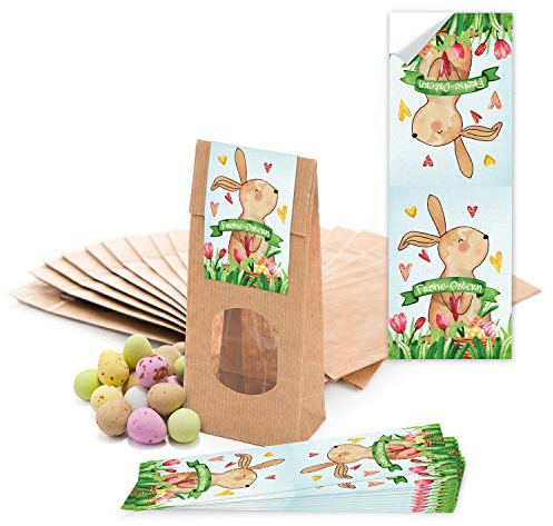 Logbuch-Verlag 10 Ostertüten zum Befüllen Lebensmittel Süßigkeiten Ostern Papier Beutel mit Sichtfenster 7 x 4 x 20,5 cm foliert