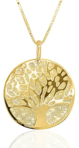 forme di Lucchetta -Baum des Lebens Anhänger Halskette 14 Karat GelbGold, Goldkette 585 Damen Echtgold Schmuck, Kette 45cm einstellbar 42cm