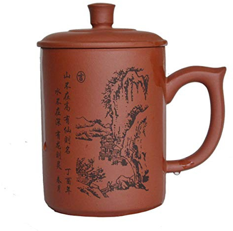 Liang baobao Yixing Purple Sand Clay Tea Cup 500ml Chinese Zisha Teacups Handle Lip Mugs (Red)
