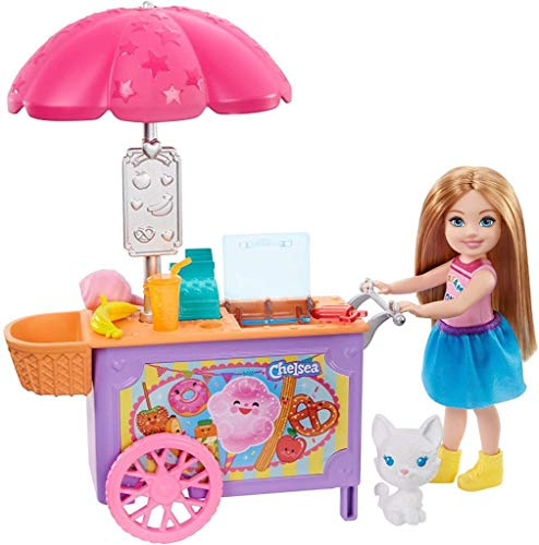 Barbie Chelsea Playset con su Gatito y Carrito de Helados, Muñeca con Accesorio y Mascota (Mattel GHV76)