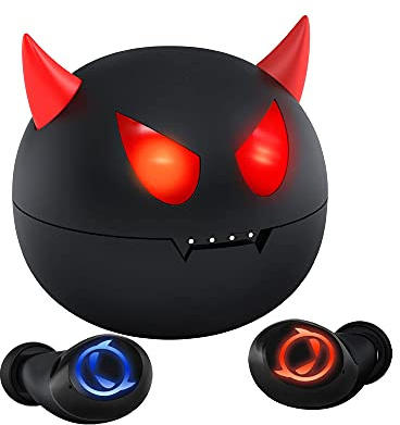 Äkta trådlösa öronsnäckor Bluetooth-hörlurar – trådlösa HIFI-hörlurar med dubbel mikrofon och touch-kontroll, 36 timmars speltid, tecknad djävul design för present