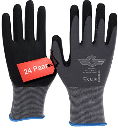 GUARD 5 - Nylonhandschuhe - 24 Paar Gr.10 - Nyloflex Arbeitshandschuhe - Damen & Herren - beschichtete Bauhandschuhe Arbeitshandschuhe Schutzhandschuhe Montagehandschuhe | EN 388