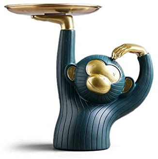 NENBOLEC Plato de Caramelos Dulces Tarro de Galletas Mono Figura Decorativa Modern Escultura Arte Animal Regalo Interior Salon Estatua Resina 21cm