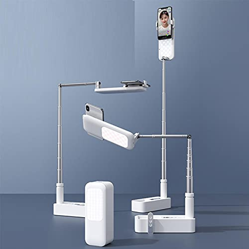 Video Recording Phone Holder, Universal LED Video Recording Retractable Phone Holder with Remote control, Foldable 7 LED Light Stand for Live Streaming, Vlogging and Photography(white)