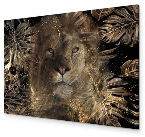 murando HandArt Bilder auf Leinwand Tiere 1 tlg Leinwandbild Wandbilder Wohnzimmer Wanddekoration Moderne Kunst - Löwe Gesicht Abstrakt Blätter g-C-0405-b-a