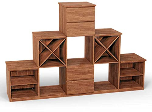 ben+camilla.com Square Massivholz Pyramiden-Regal | Regalwürfel-Set Bremen | 182,8 x 117,6 x 40 cm in Erle | mit Schubladen und Weinkreuz