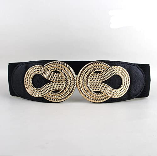 XRHYJK Gürtel für Damen Kleid Elastische Kummerbunde Frauen Trendy Neueste Gold Metall Big Bow Buckle Kummerbund Schwarz Pu Leder Breite Gürtel Damen