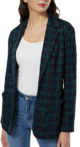 May You Be Women's Casual Blazer Navy Plaid