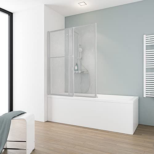 Schulte Duschwand für Badewanne 70-118 x 140 cm, mit Handtuchhalter, ausziehbar, Kunstglas, Alu-Natur, D1130-01-01