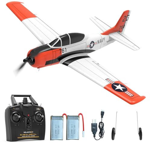 VOLANTEXRC RC Flugzeug für Erwachsene, 4CH WWII RC Flugzeug T28 Trojan 2.4Ghz Ferngesteuertes Flugzeug RTF mit 2 Batterien und Xpilot Stabilisierungsstystem, One-Key Aerobatic für Anfänger (761-09 RTF