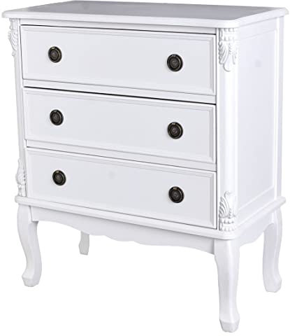 PALAZZO INT Chateau Belle Kommode – Französische Vintage-Kommode in Antik-Weiß mit 3 handbemalten Schubladen (60×31×15 cm), Messingbeschläge & Shabby-Chic-Patina, H87×B75×T38 cm frf120