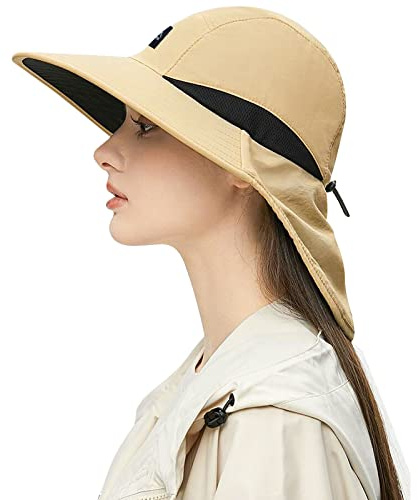 CLAPE Sonnenhut Herren Damen mit Nackenschutz Breite Krempe Mesh Boonie Hat Faltbar UV Schutz Safari Hut Sommer Fischerhut mit Kinnband