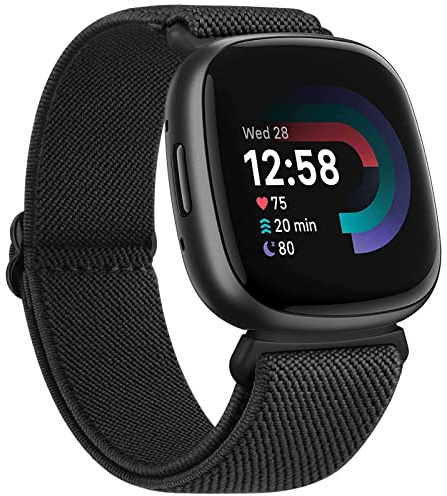 Vancle für Fitbit Versa 4 Armband Damen Herren,Nylon Verstellbares Ersatzarmbänder für Fitbit Versa 3/Sense 2/Sense(Schwarz)